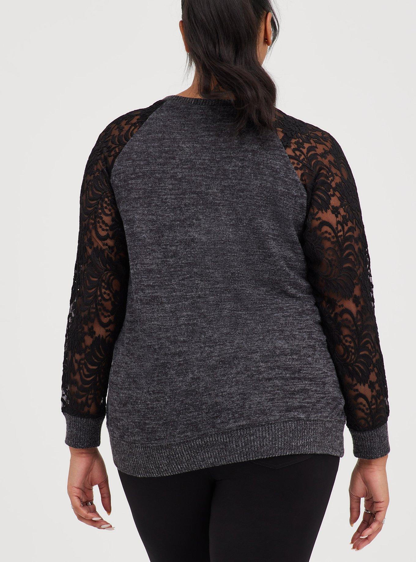 Super Soft Plush Lace Sleeve Raglan Sweatshirt