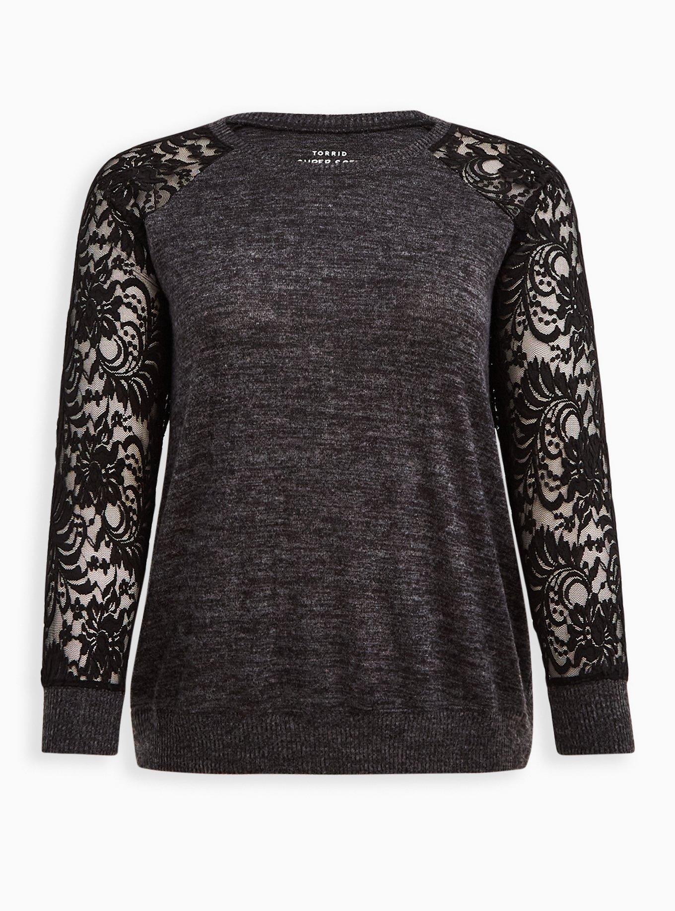 Super Soft Plush Lace Sleeve Raglan Sweatshirt