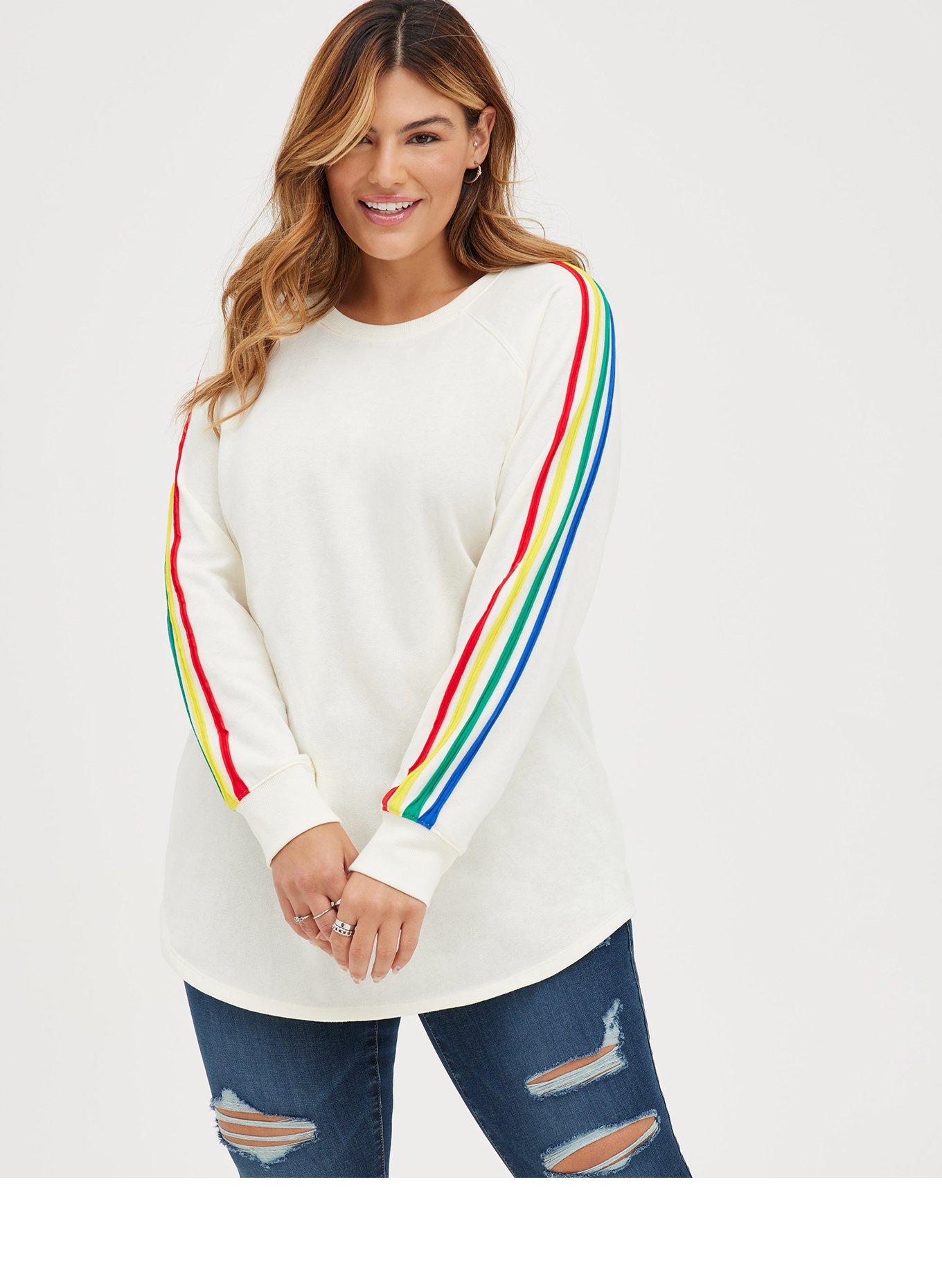 Plus Size Tunic Sweatshirt Cozy Fleece Rainbow Ivory Torrid