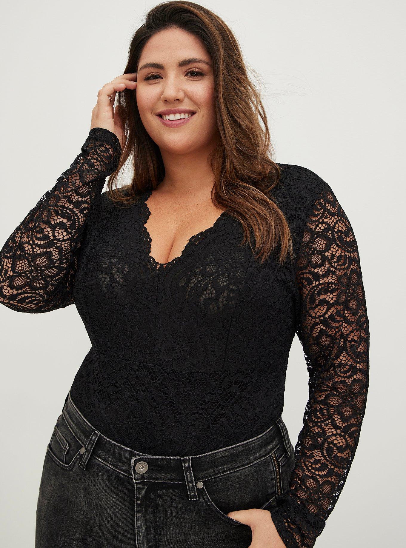 Lindex Aime sheer lace plunge front bodysuit with cross over back