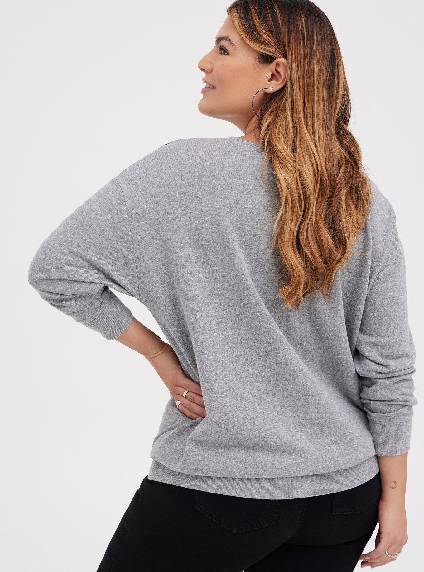 Drop Shoulder Sweatshirt - Cozy Fleece Leopard Grey, MEDIUM HEATHER GREY, alternate