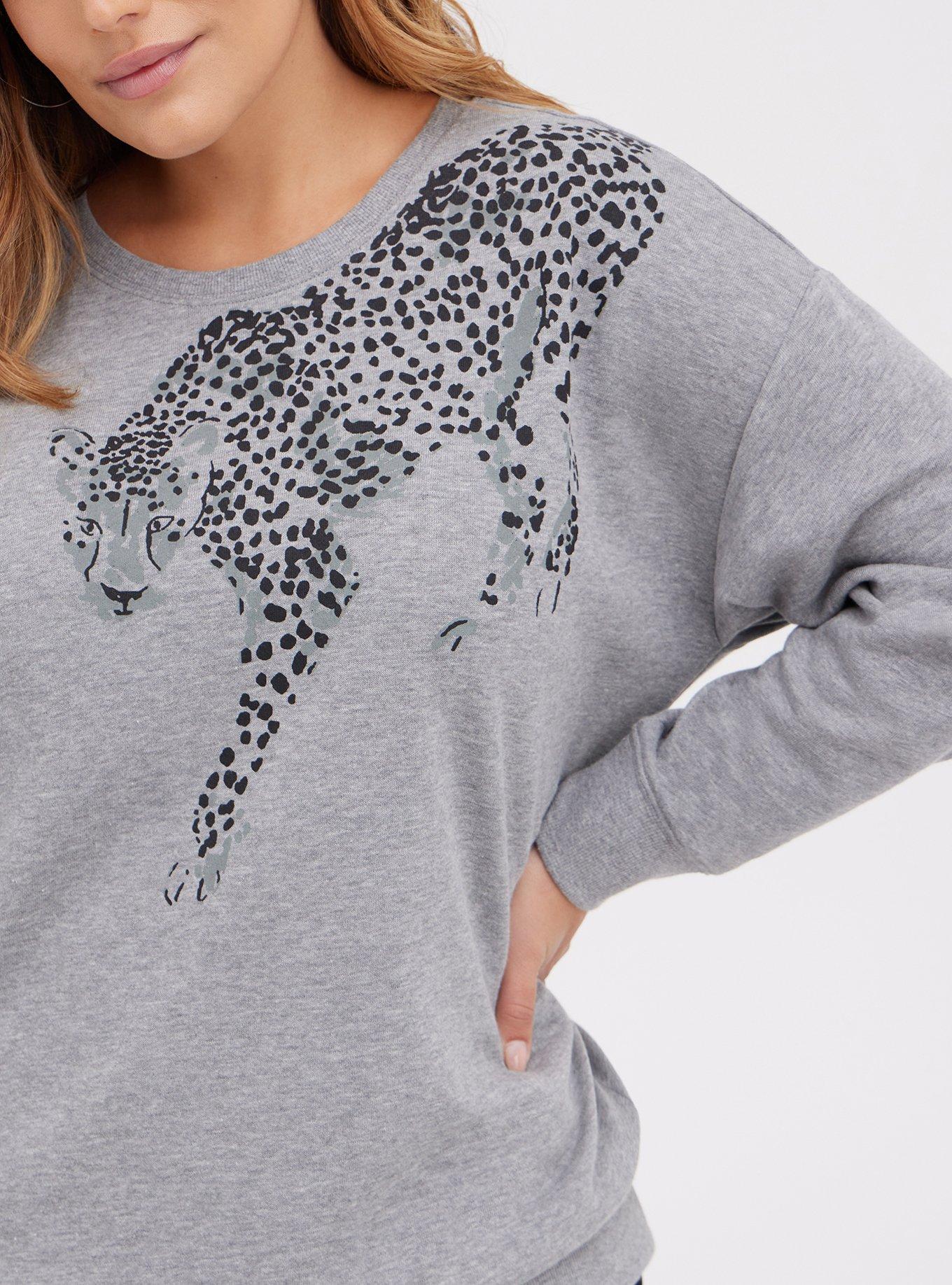 Drop Shoulder Sweatshirt - Cozy Fleece Leopard Grey, MEDIUM HEATHER GREY, alternate