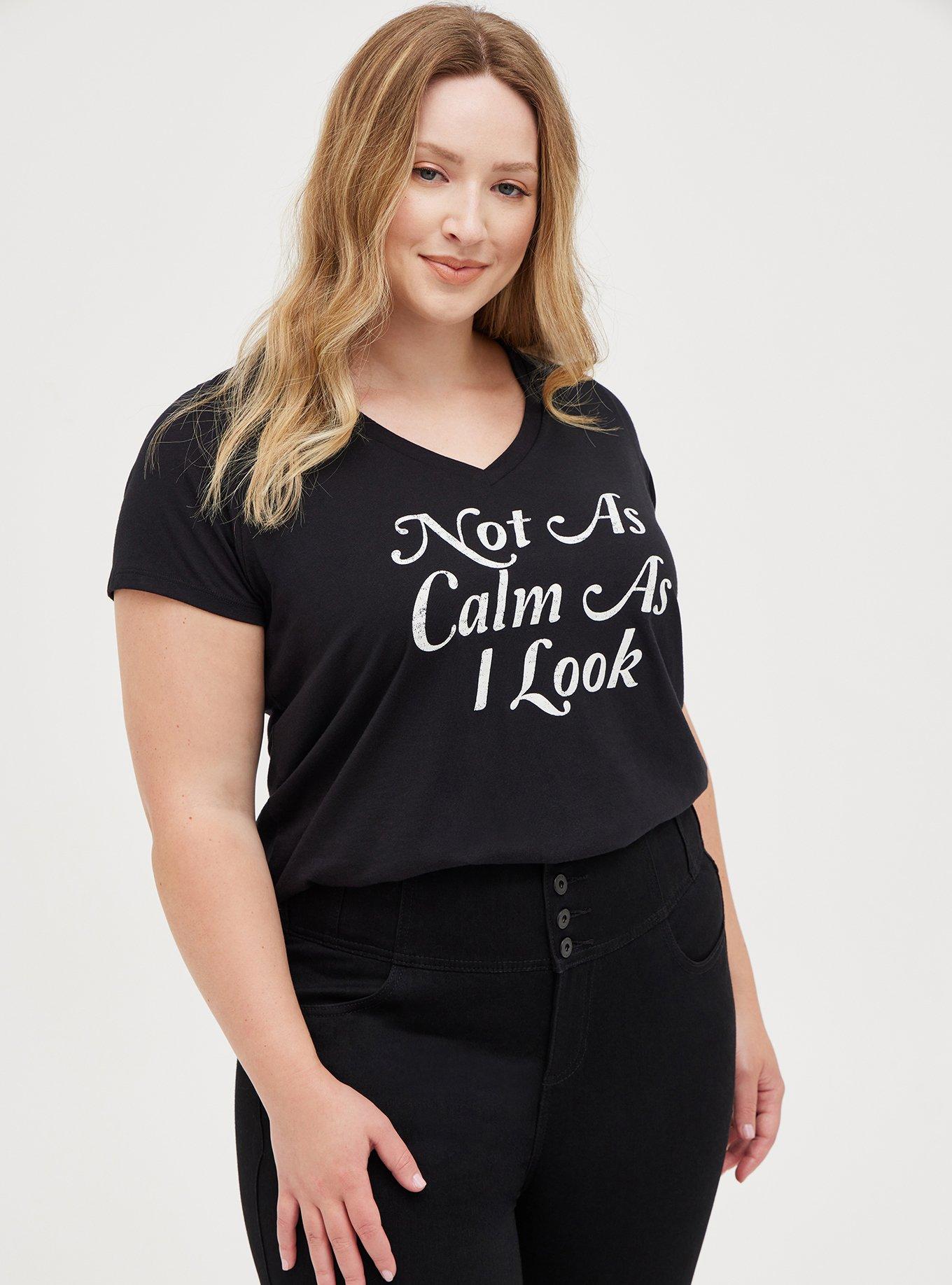 Plus Size Girlfriend Tee - Signature Jersey Black Not As Calm, DEEP BLACK, alternate