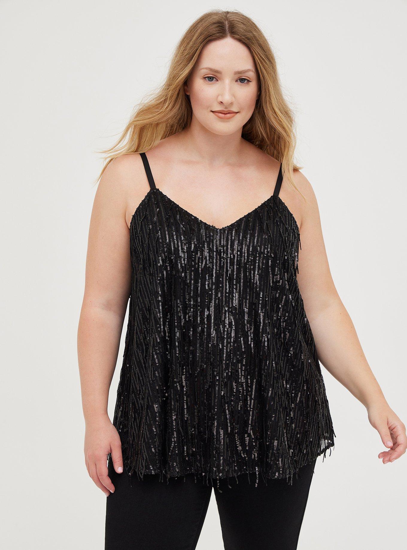 theredthread S fur sequins camisole 黒 Plus Size - Sophie Swing Cami - Sequin Fringe Black - Torrid