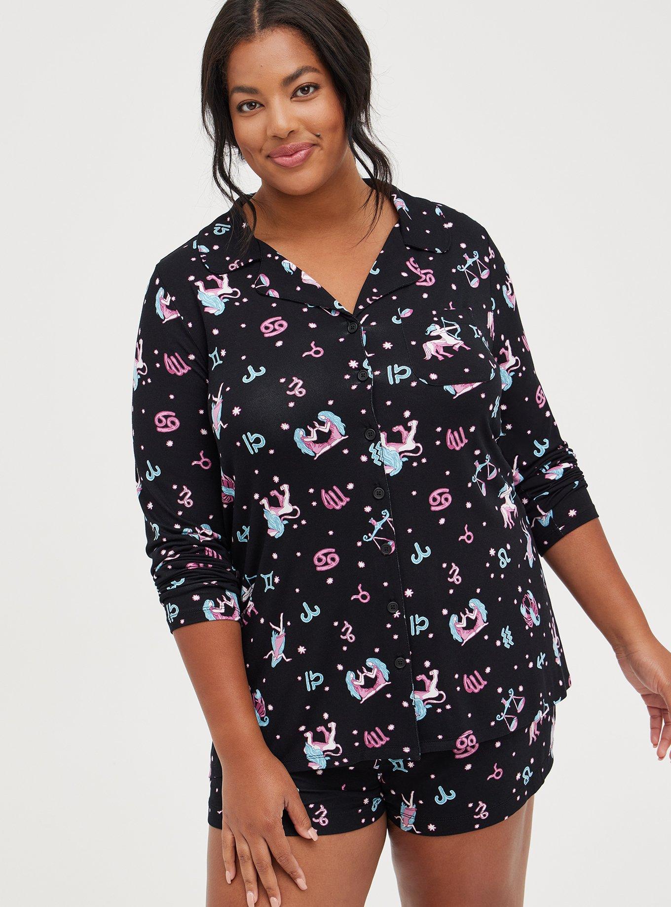 Button Down Sleep Shirt Plus Size in White/Black