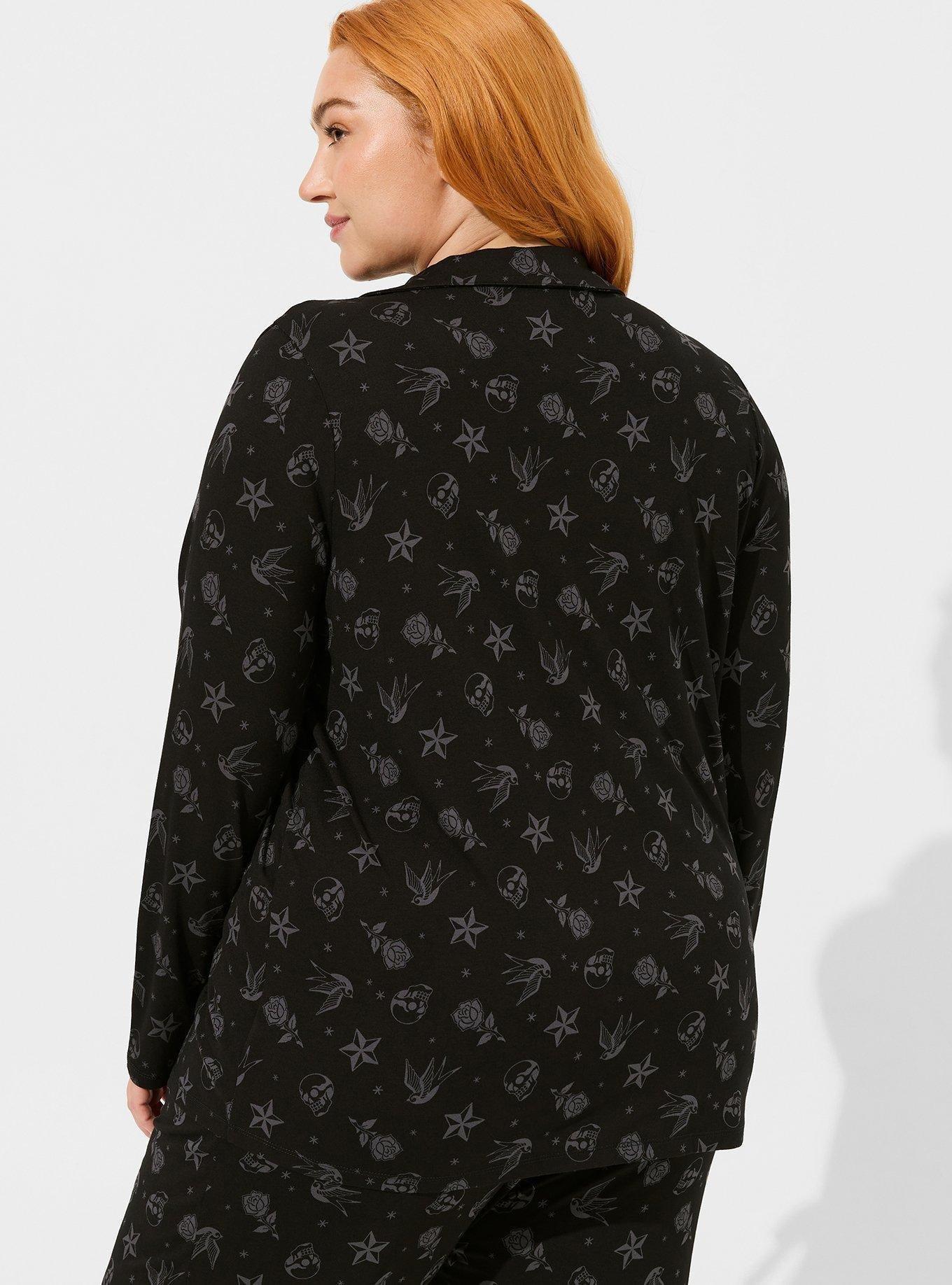 Plus Size - Woven Crop Button Down Long Sleeve Sleep Shirt - Torrid