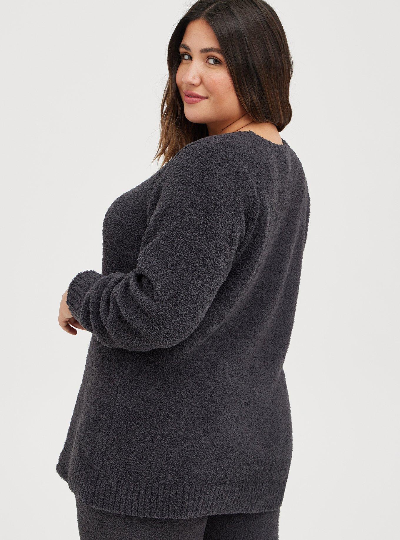 Plus Size Teddy Long Sleeve Lounge Sweatshirt, CHARCOAL GREY, alternate