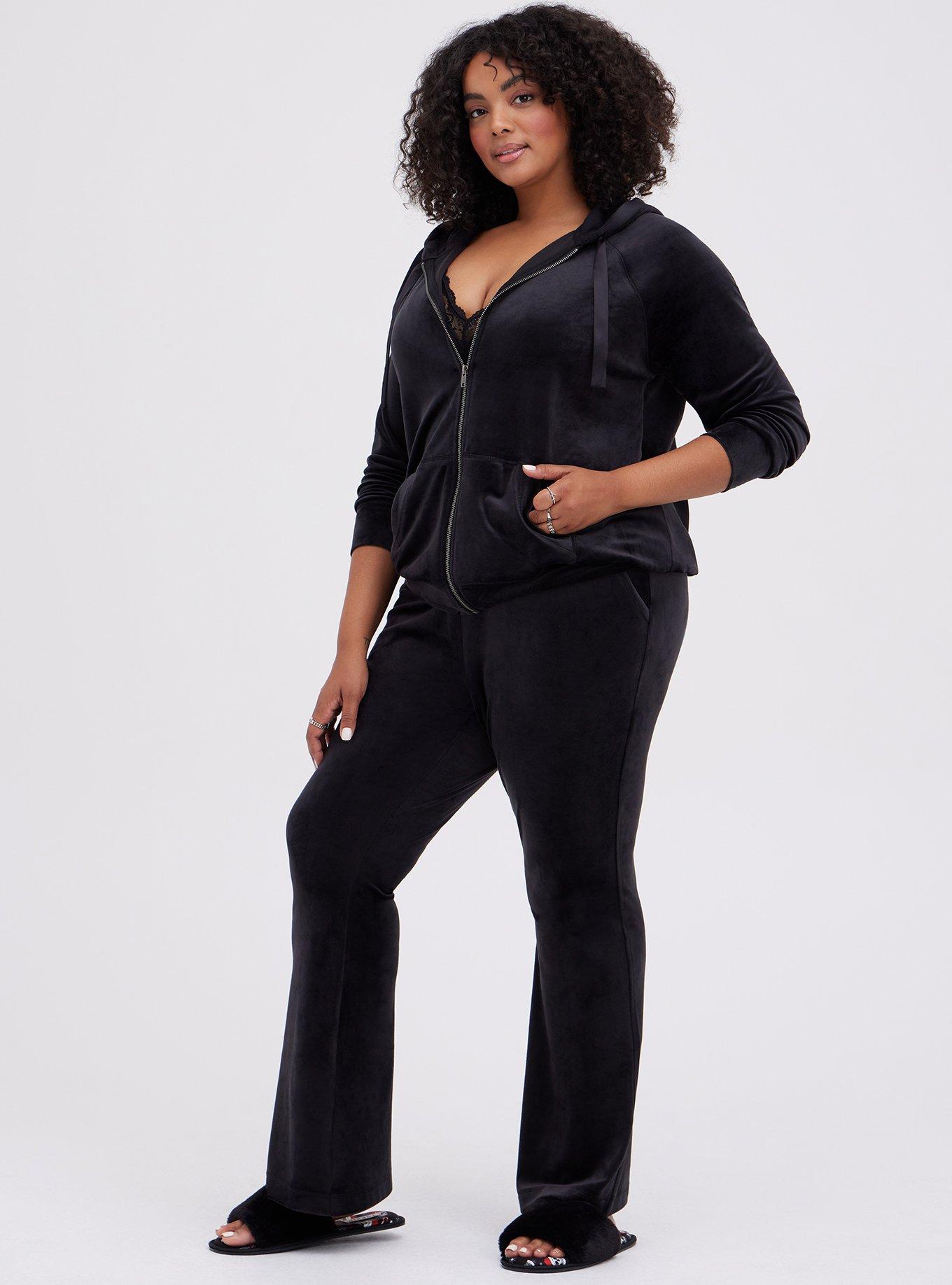 Velour Bootcut Lounge Pant, DEEP BLACK, alternate