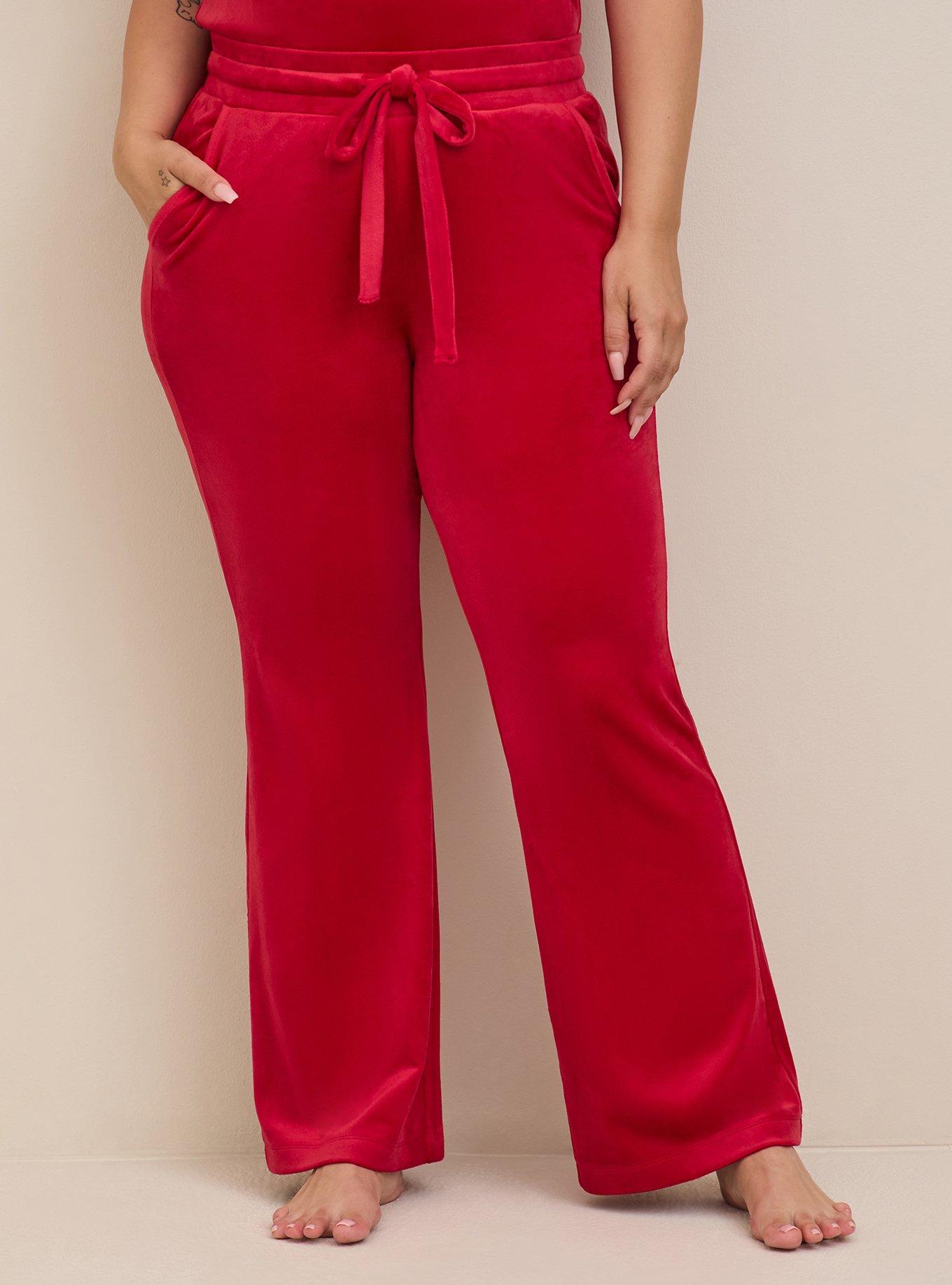 Velour Wide Leg Lounge Trousers, Red