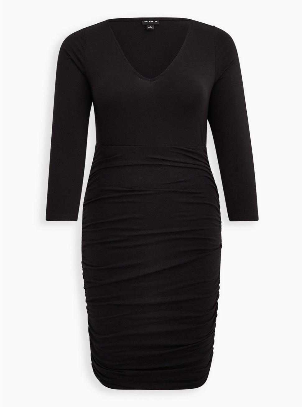Plus Size - Bodycon Midi Dress - Shirred Jersey Black - Torrid