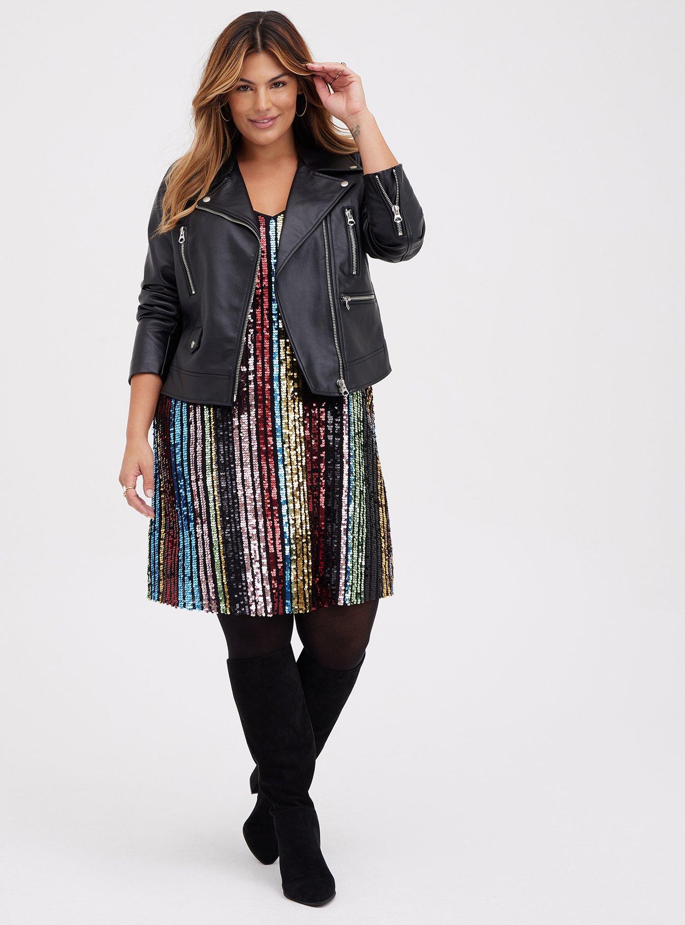 Plus Size - Bodycon Mini Dress - Sequin Stripe Rainbow - Torrid