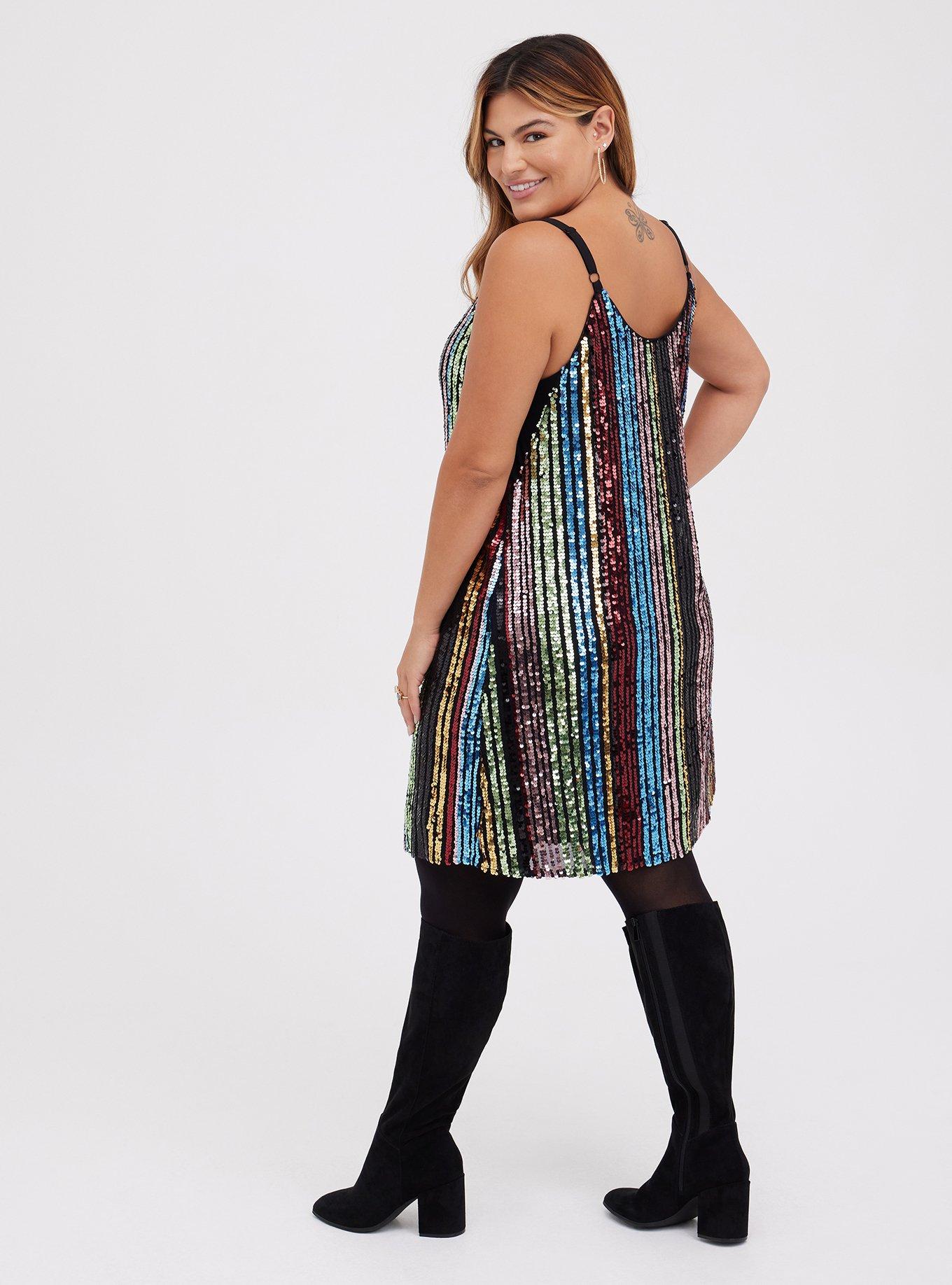 Plus Size - Bodycon Mini Dress - Sequin Stripe Rainbow - Torrid