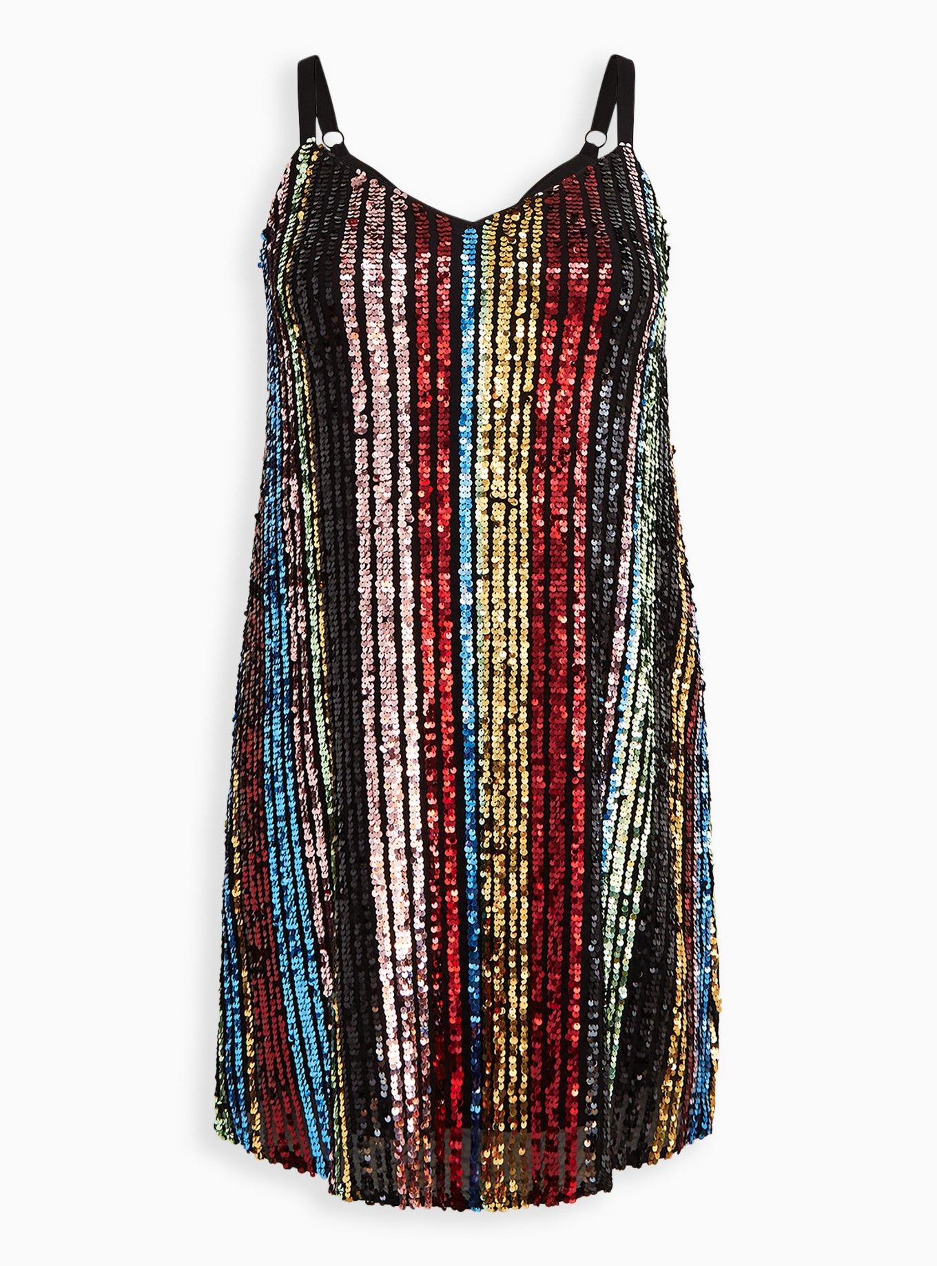 Bodycon Mini Dress - Sequin Stripe Rainbow, , hi-res