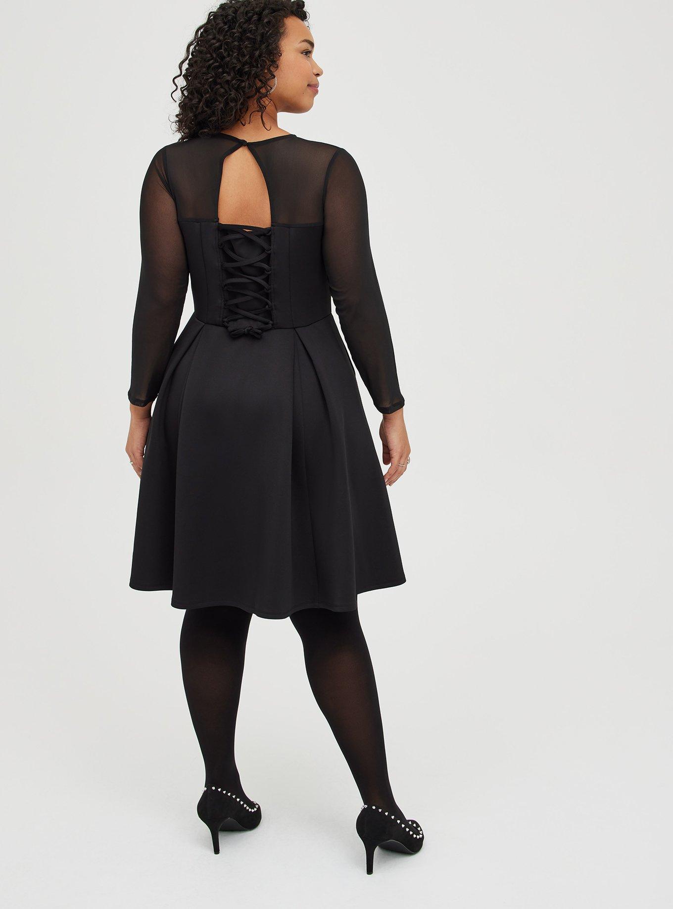 Plus Size Mini Scuba Illusion Neck Dress, DEEP BLACK, alternate