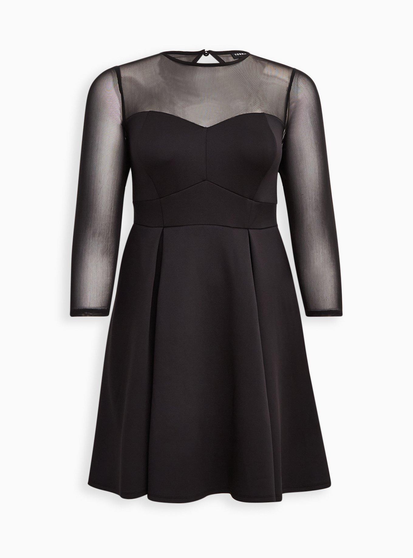 Plus Size Mini Scuba Illusion Neck Dress, DEEP BLACK, hi-res