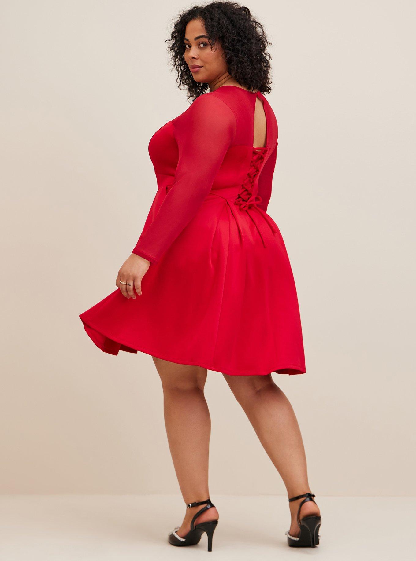 Torrid Plus Mini High Neck Skater Swing Red Lace Dress 4X