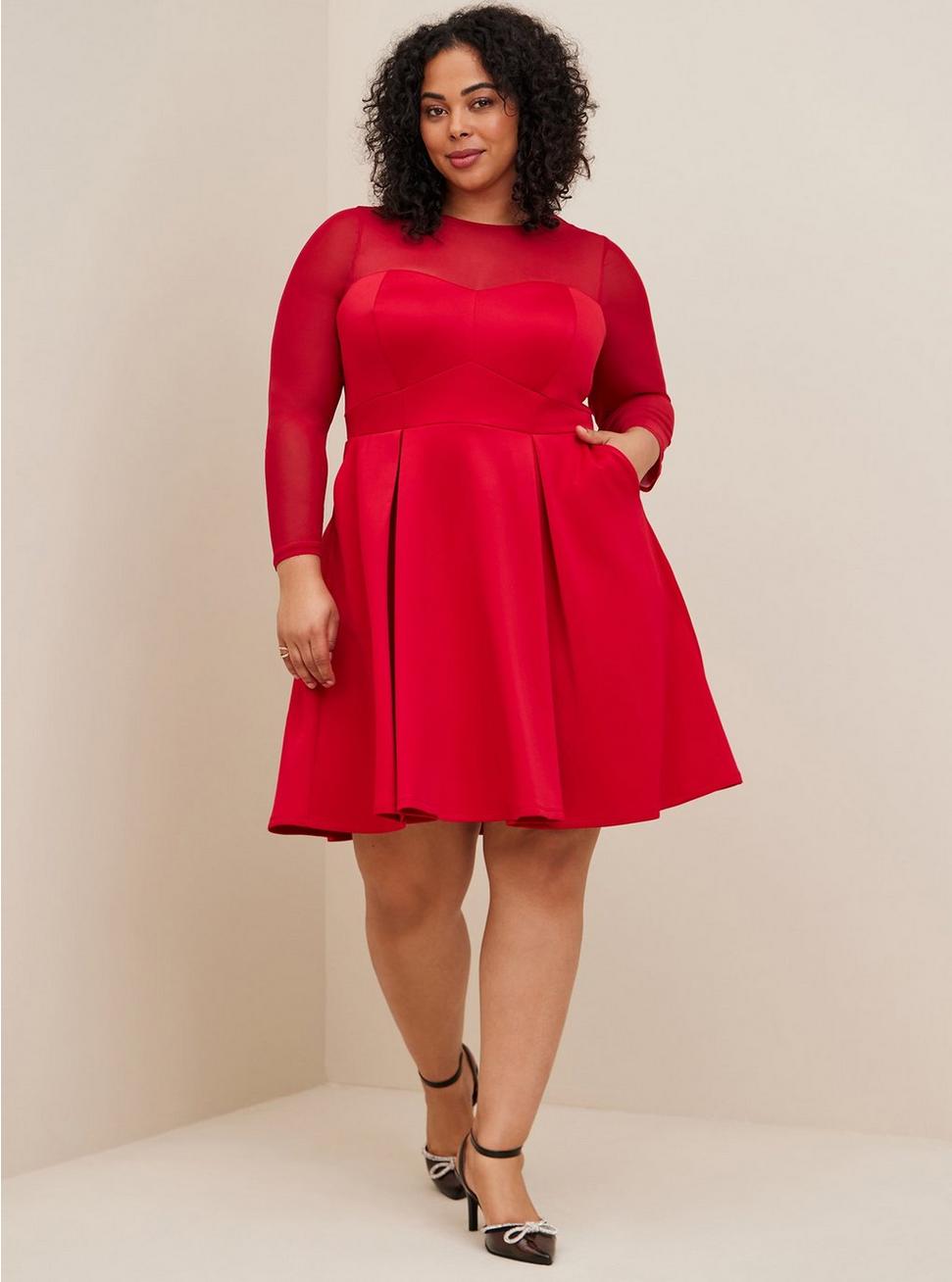 Mini Scuba Illusion Neck Dress, JESTER RED, alternate