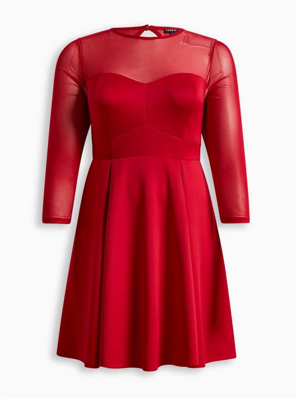 Mini Scuba Illusion Neck Dress, JESTER RED, hi-res