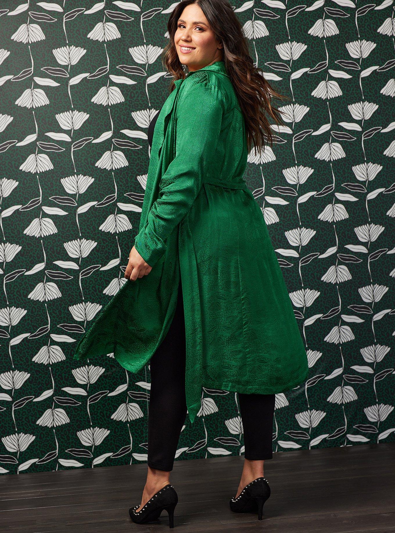 Sylvia Mollie Trench Coat - Satin Jacquard Green, GREEN, alternate