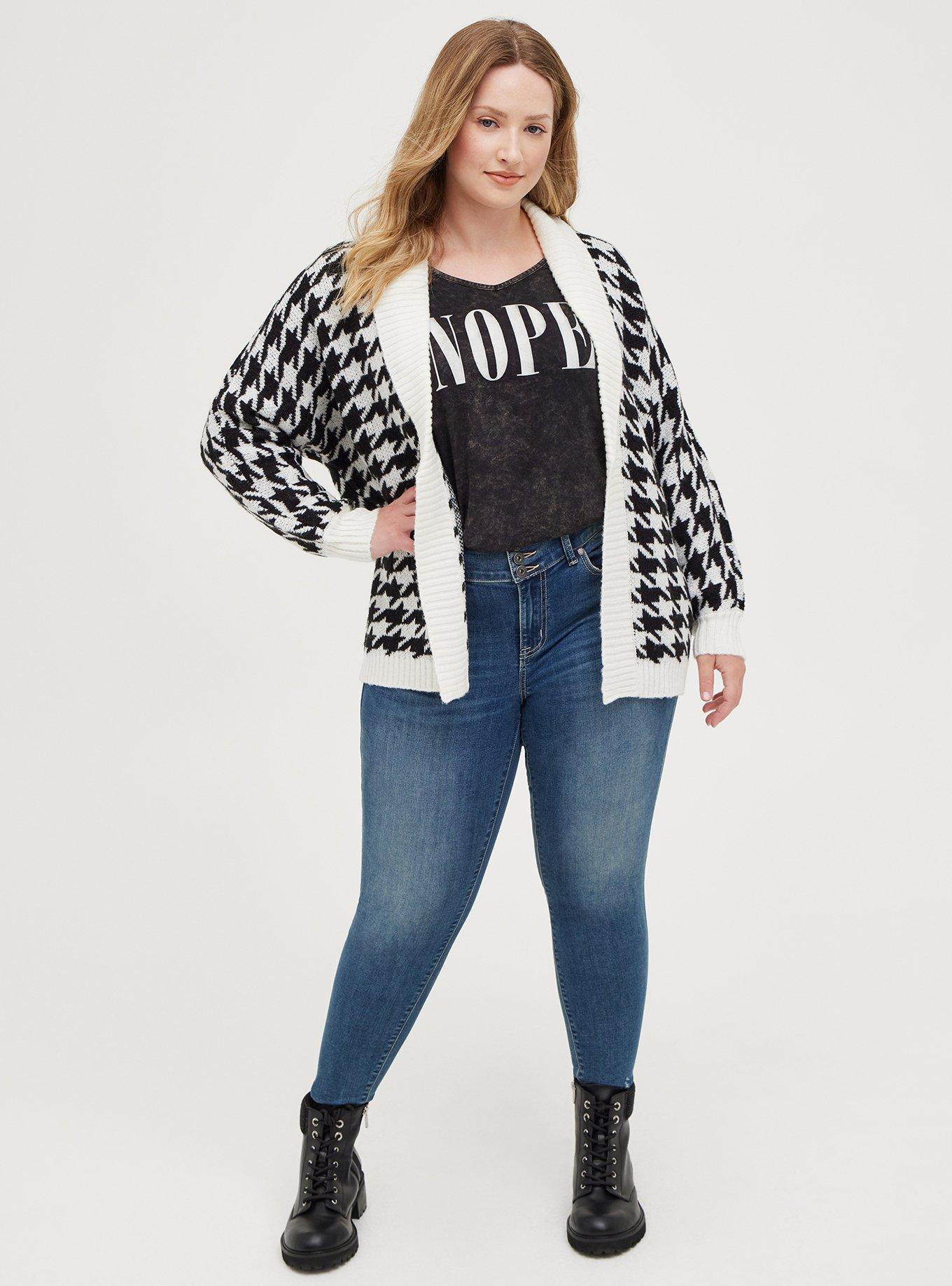 Plus Size Shawl Cardigan - Houndstooth Black & White, MULTI, alternate