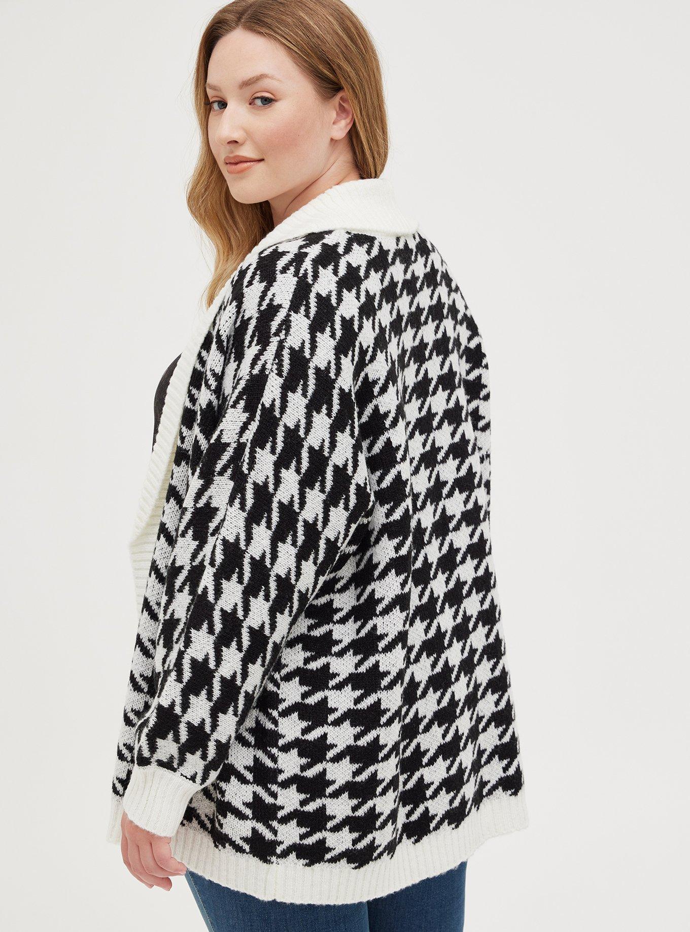 Plus Size Shawl Cardigan - Houndstooth Black & White, MULTI, alternate