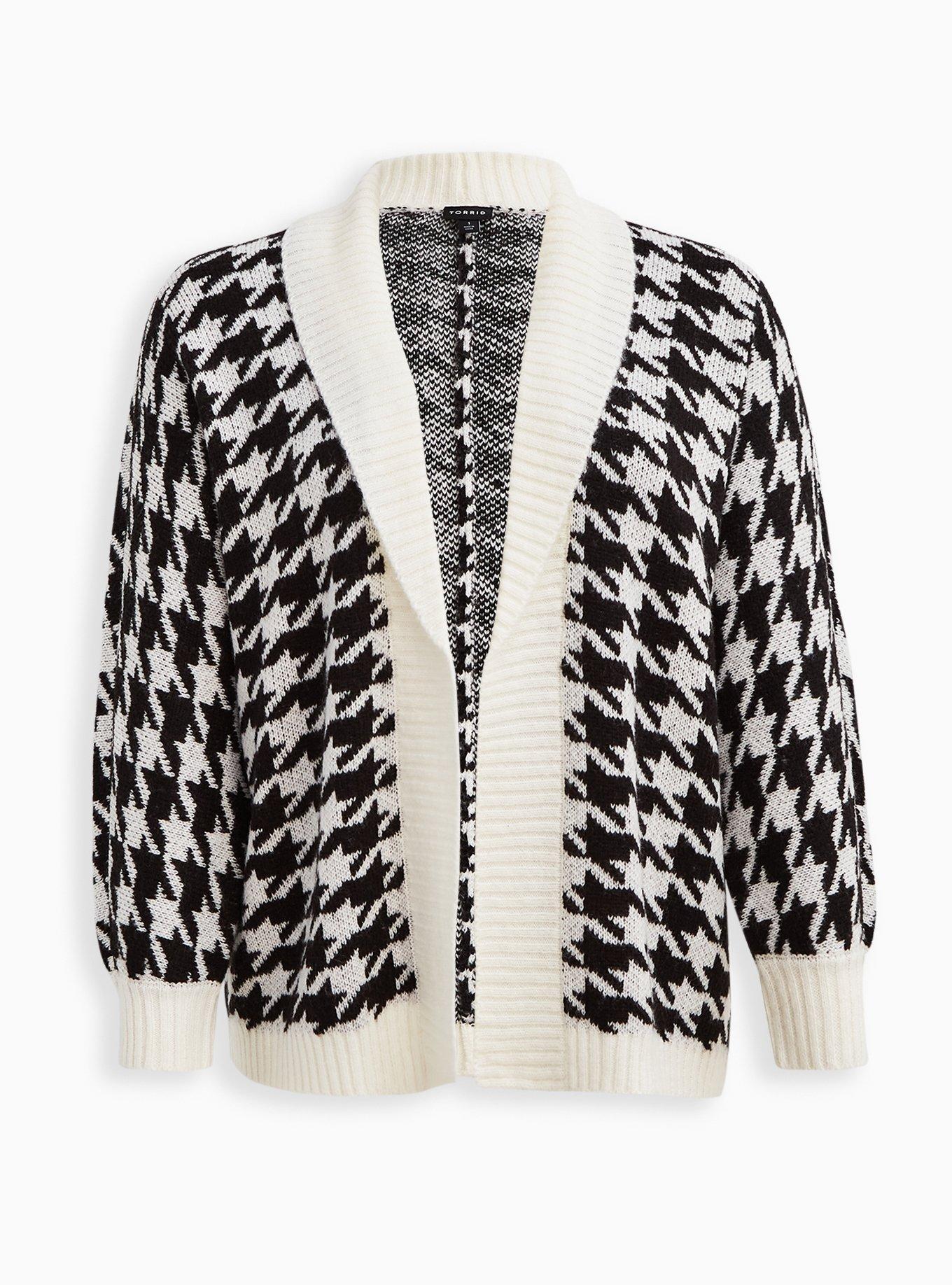 Plus Size Shawl Cardigan - Houndstooth Black & White, MULTI, hi-res