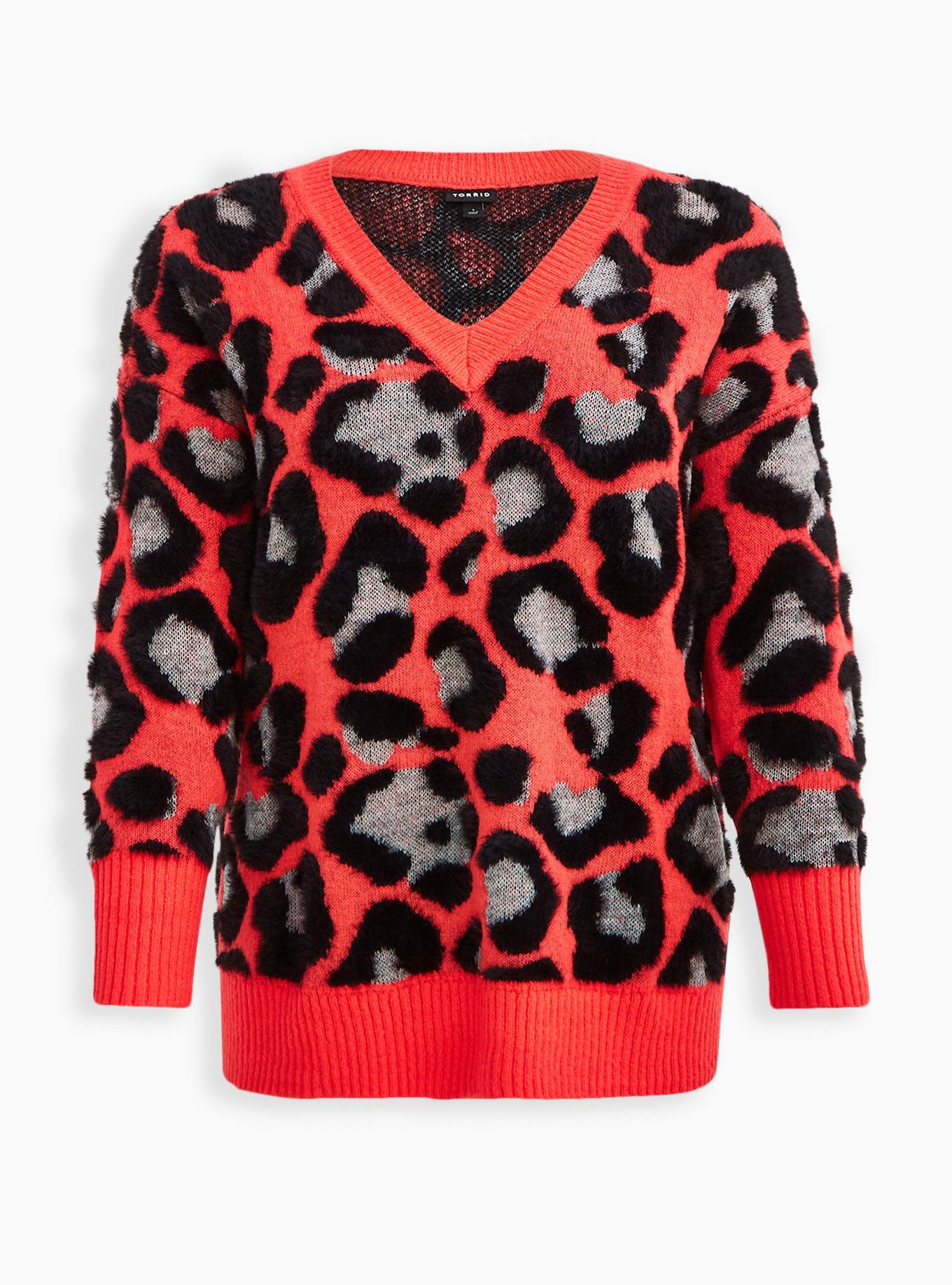 Chunky Pullover Tunic Sweater, LEOPARD, hi-res