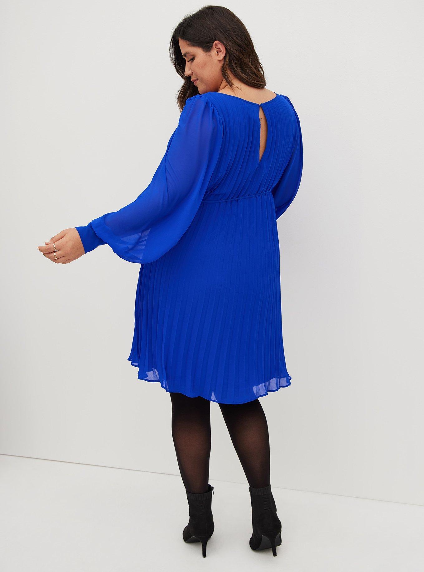 Plus Size - Sylvia Mollie Skater Mini Dress - Chiffon Pleated Blue - Torrid