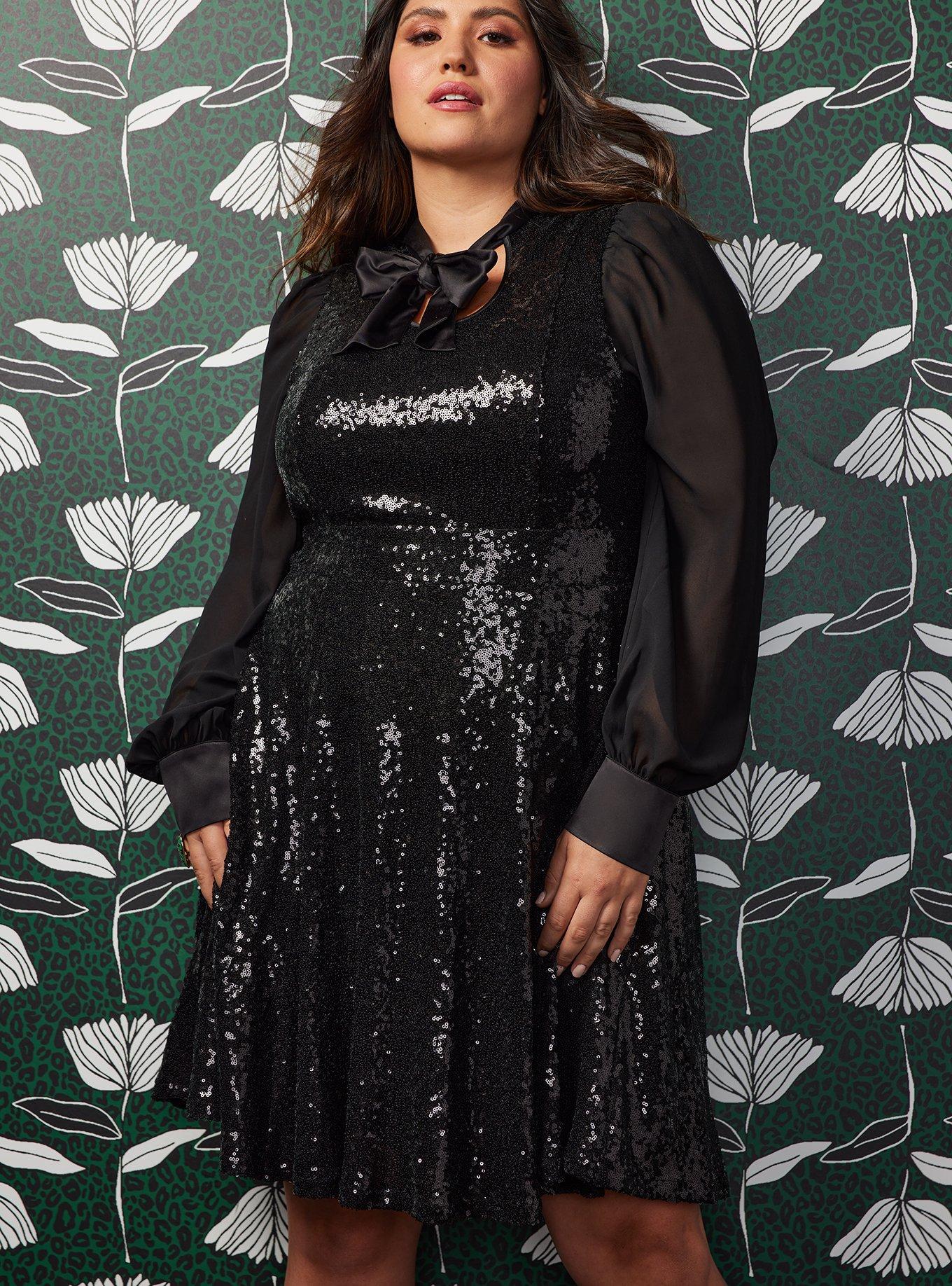 Plus Size - Sylvia Mollie Mini Dress - Mesh Sequin Black - Torrid