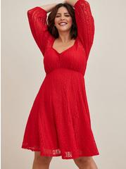 Plus Size Mini Lace Fit And Flare Dress, RED, alternate