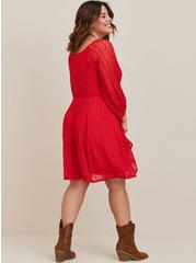 Plus Size Mini Lace Fit And Flare Dress, RED, alternate