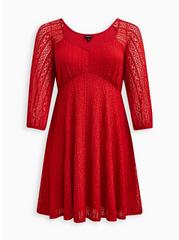 Plus Size Mini Lace Fit And Flare Dress, RED, hi-res