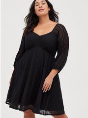 Mini Lace Fit And Flare Dress, DEEP BLACK, alternate