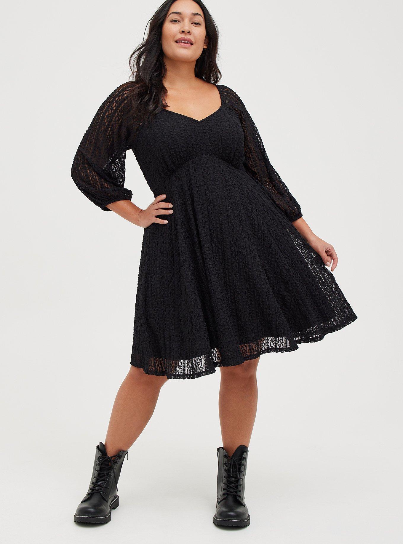 Plus size black fit and hot sale flare dress