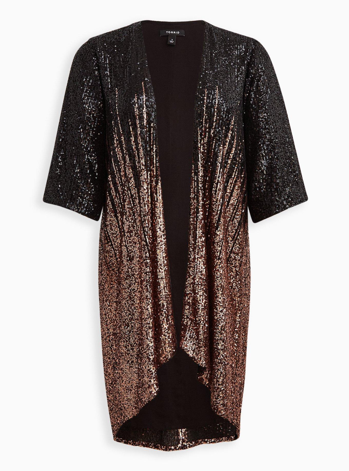 Hi-Lo Ombre Kimono - Sequin Black & Gold, , hi-res