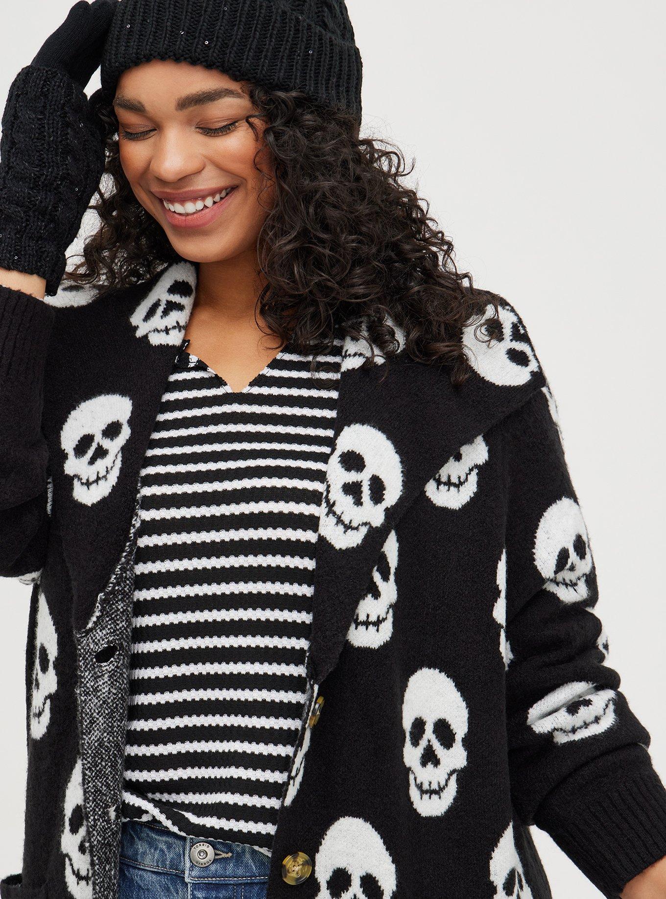 Plus Size - Button Front Sweater Coat - Skull Black - Torrid