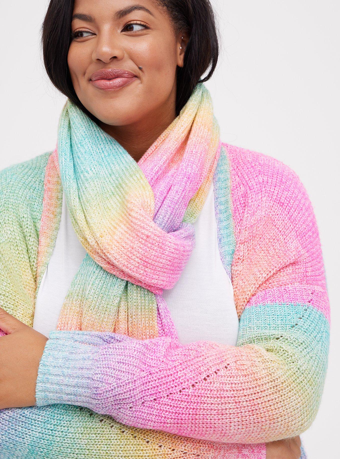 Plus Size Fringe Scarf - Space Dye Rainbow , , alternate
