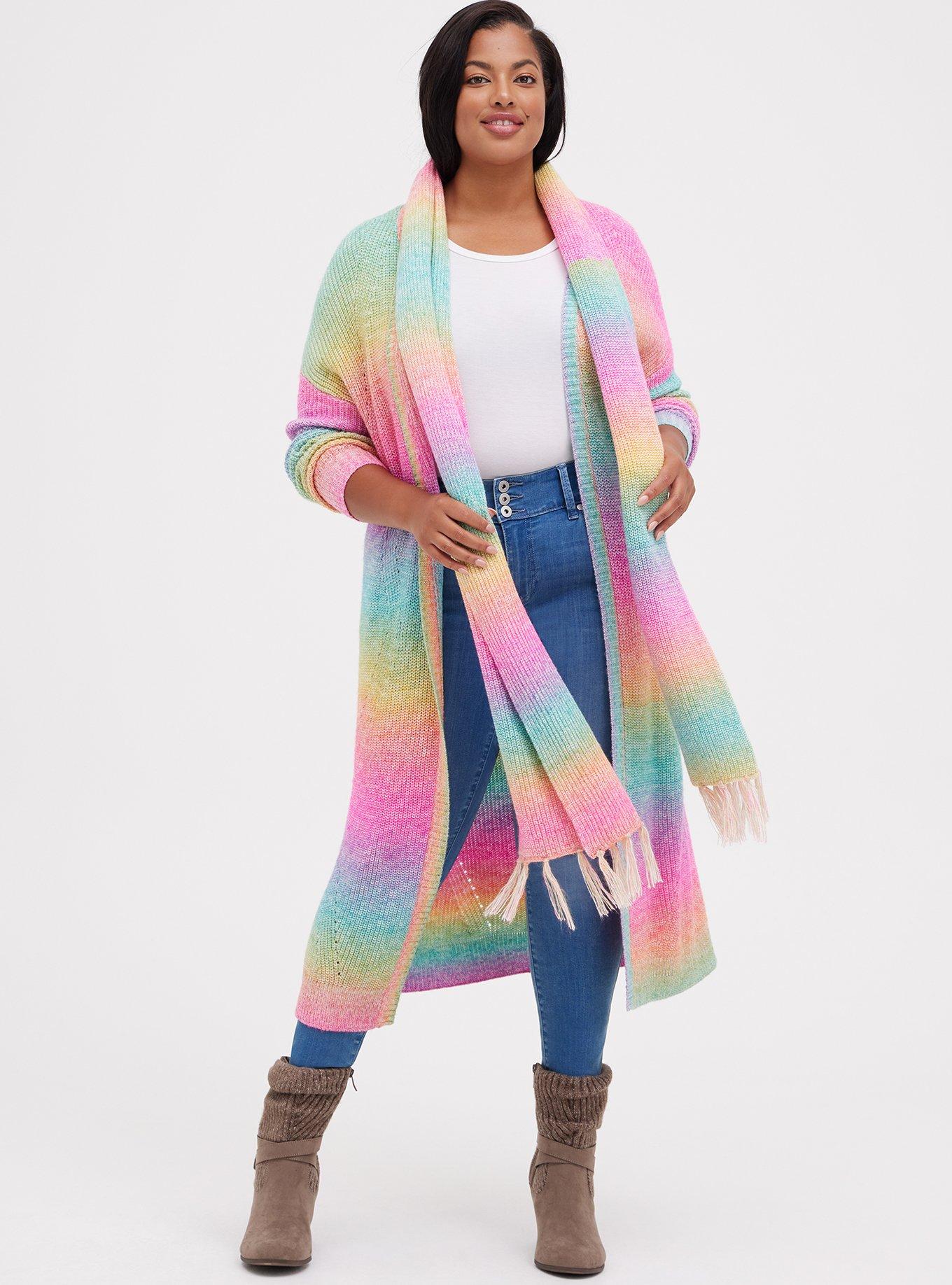 Plus Size Fringe Scarf - Space Dye Rainbow , , alternate
