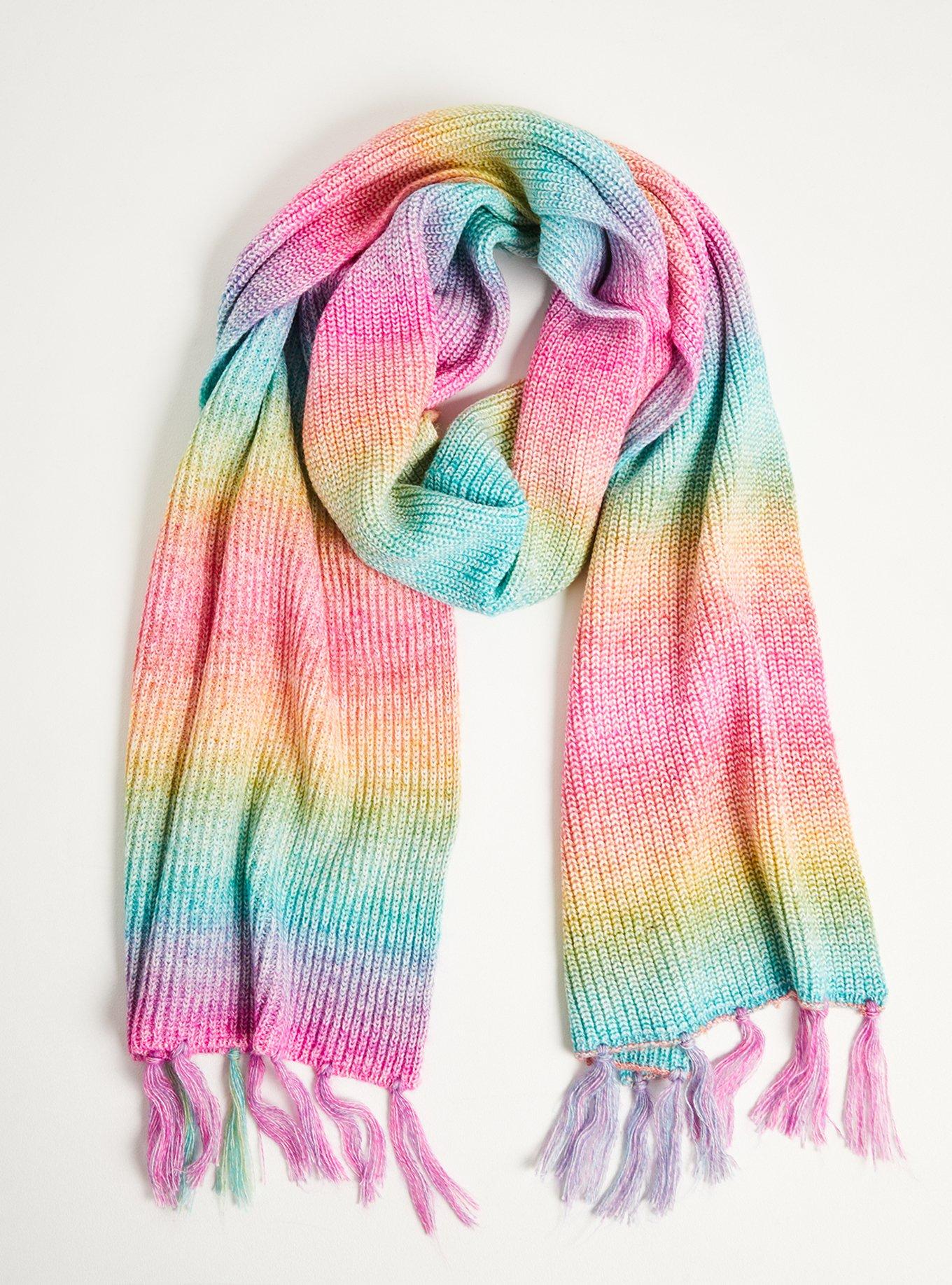Plus Size Fringe Scarf - Space Dye Rainbow , , hi-res