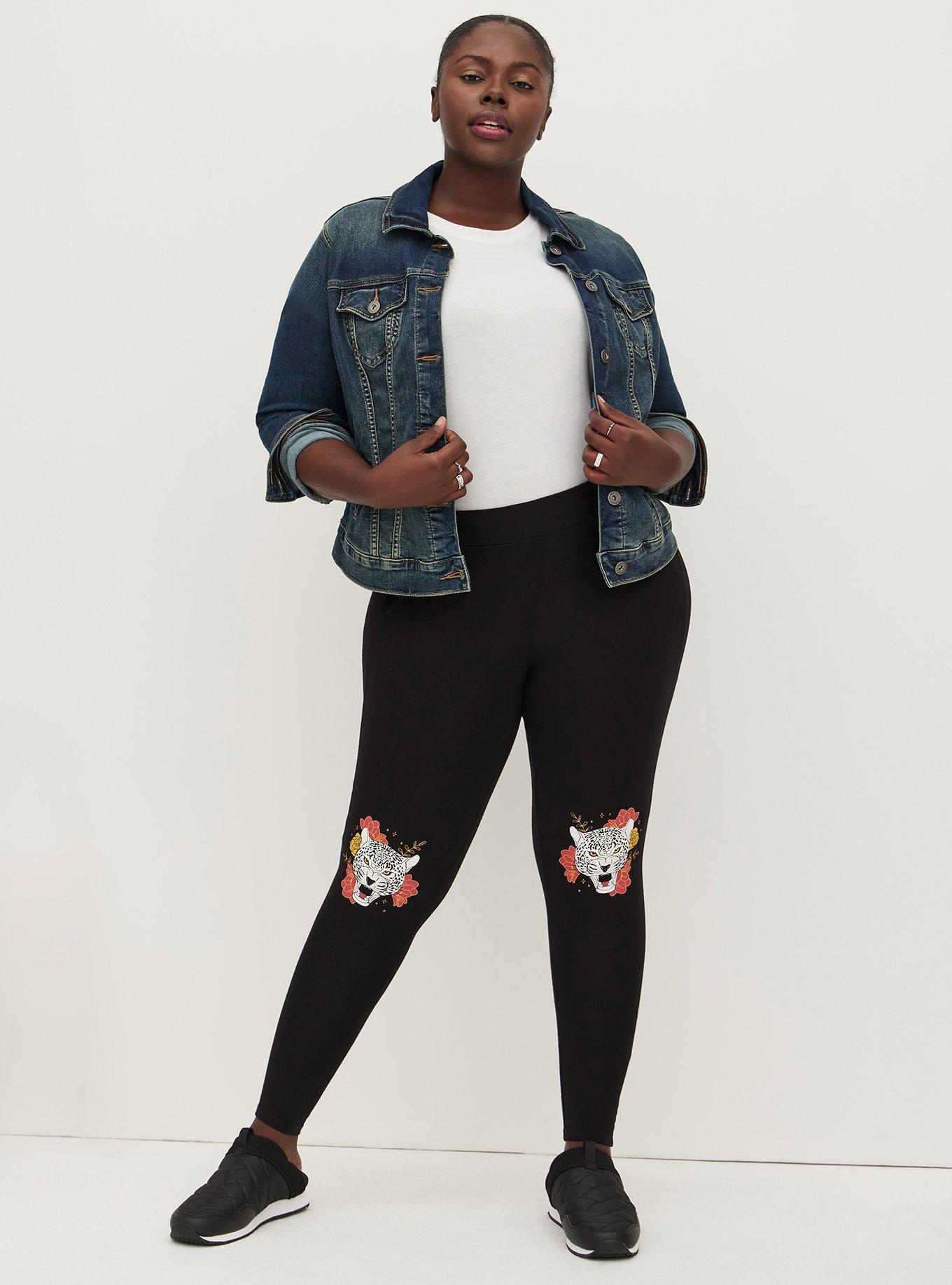 Plus Size Premium Legging with Pockets Cheetah Knee Print Black Torrid