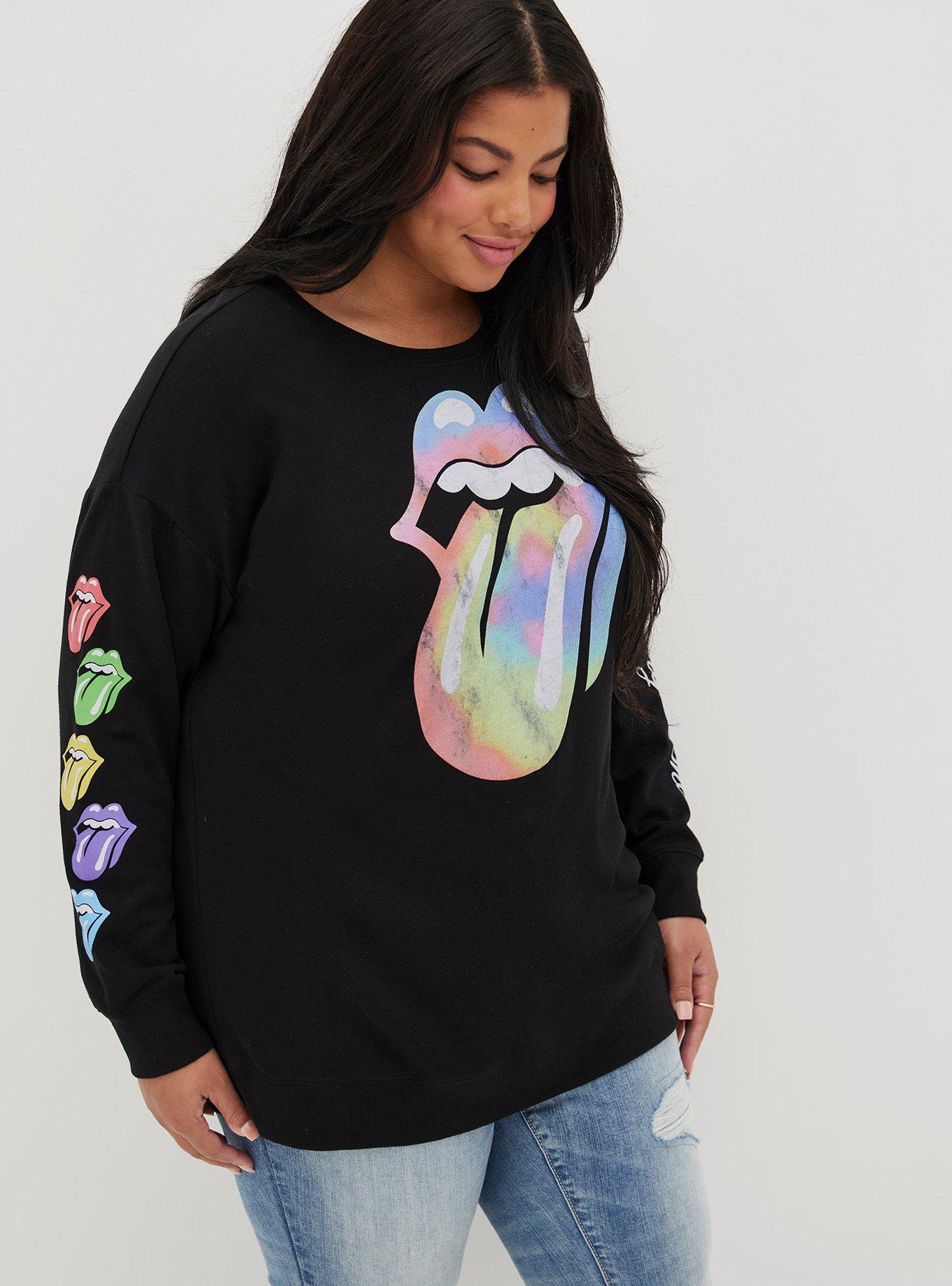 Plus Size Tunic Sweatshirt Cozy Fleece Rolling Stones Black