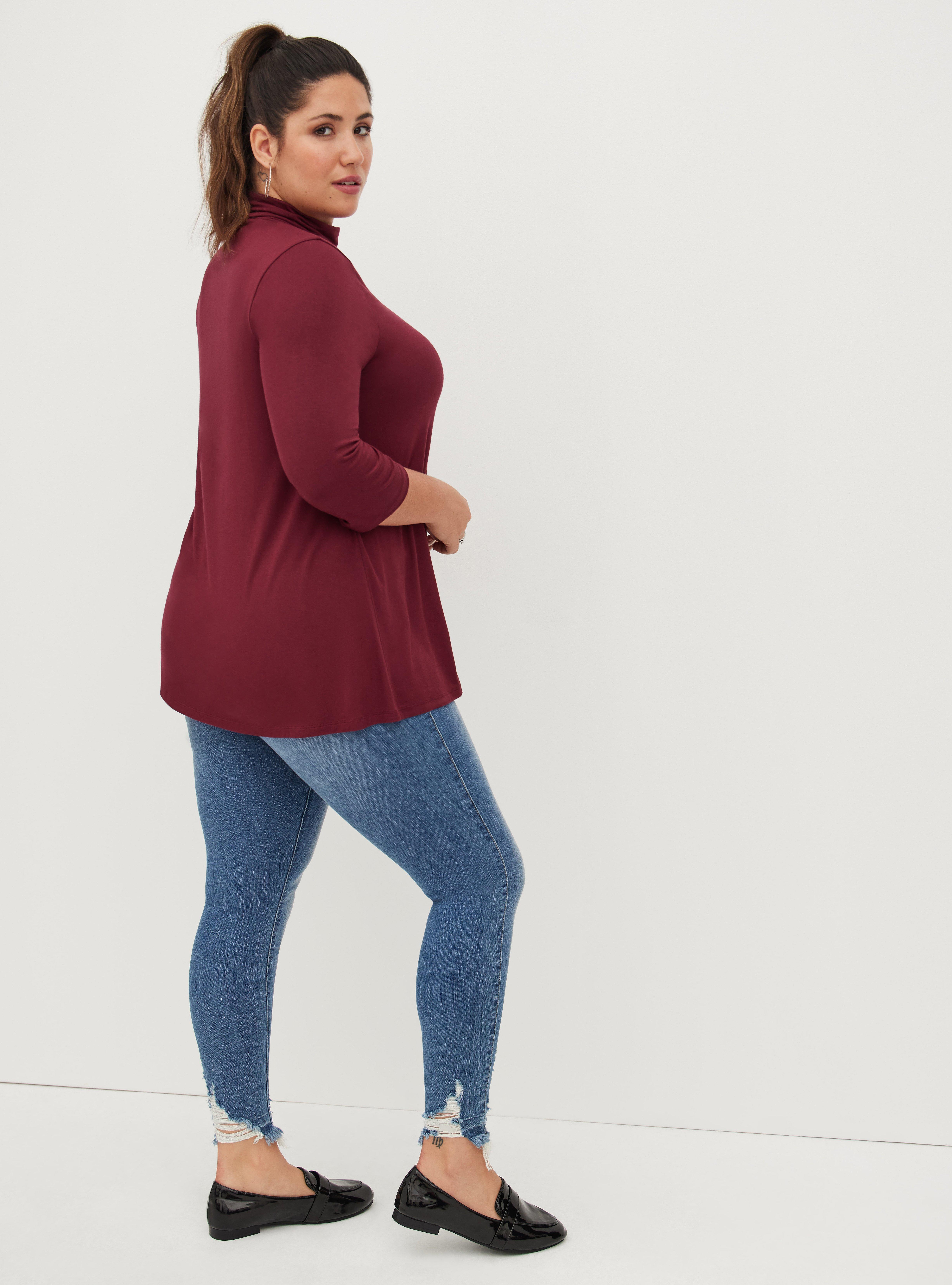 Super Soft Turtleneck Swing Short Sleeve Tee, PURPLE, alternate