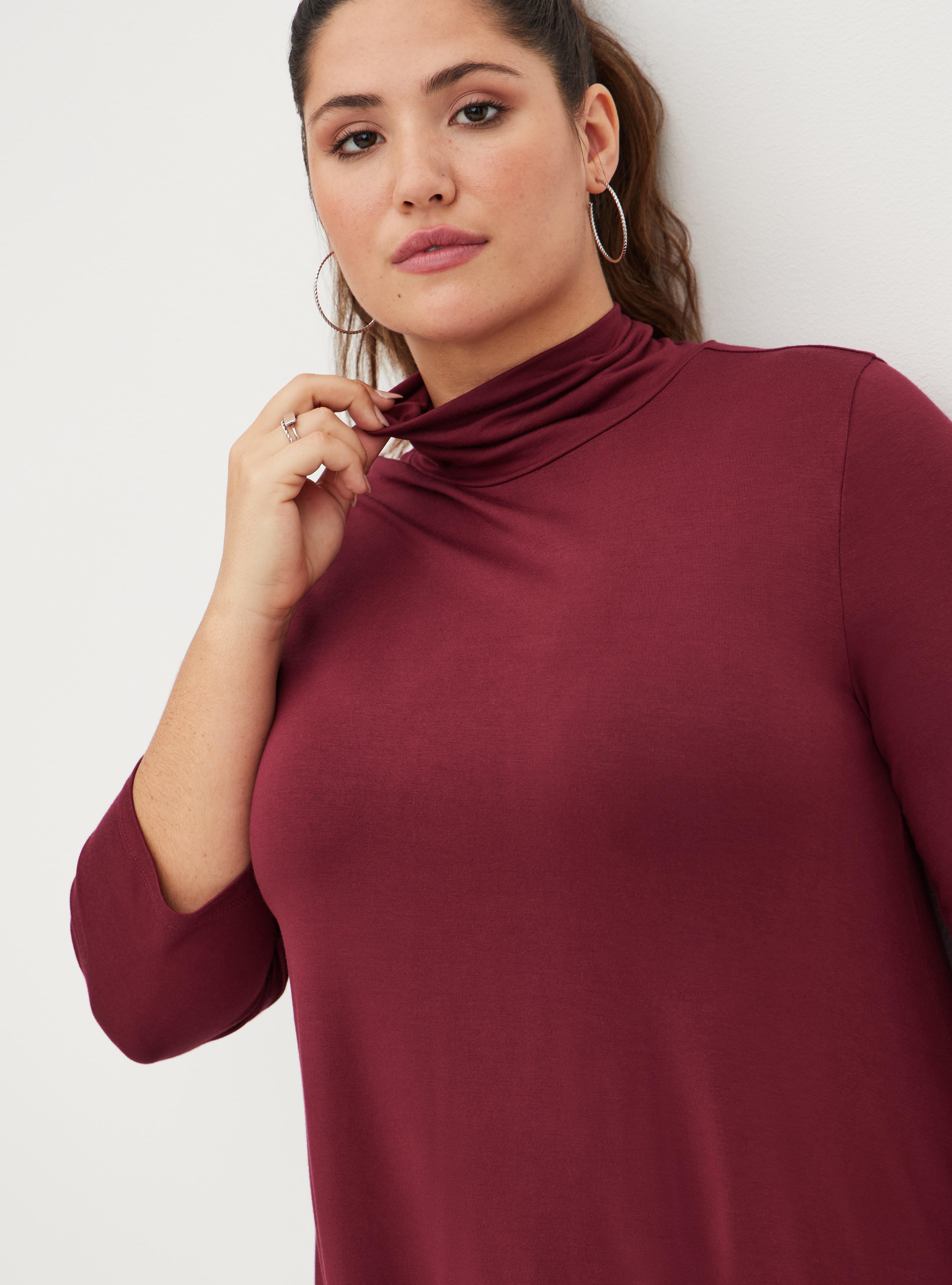 Super Soft Turtleneck Swing Short Sleeve Tee, PURPLE, alternate