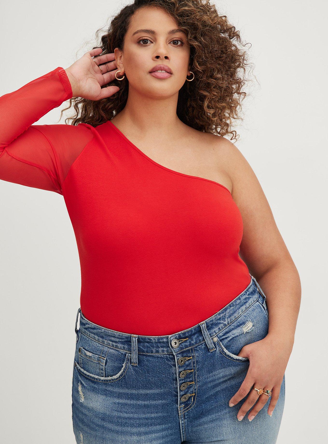 Plus Size Foxy One Shoulder Mesh Sleeve Top Torrid