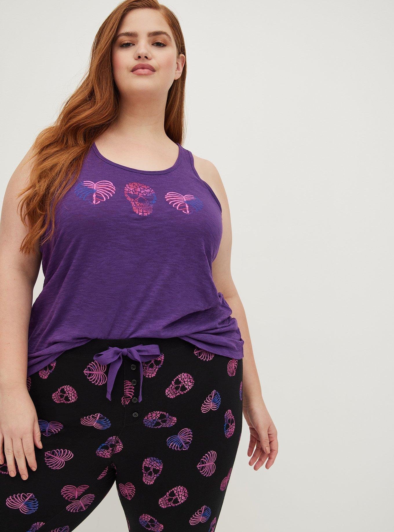 Slub Sleeveless Racerback Sleep Tank, PURPLE HEART SKULL, alternate