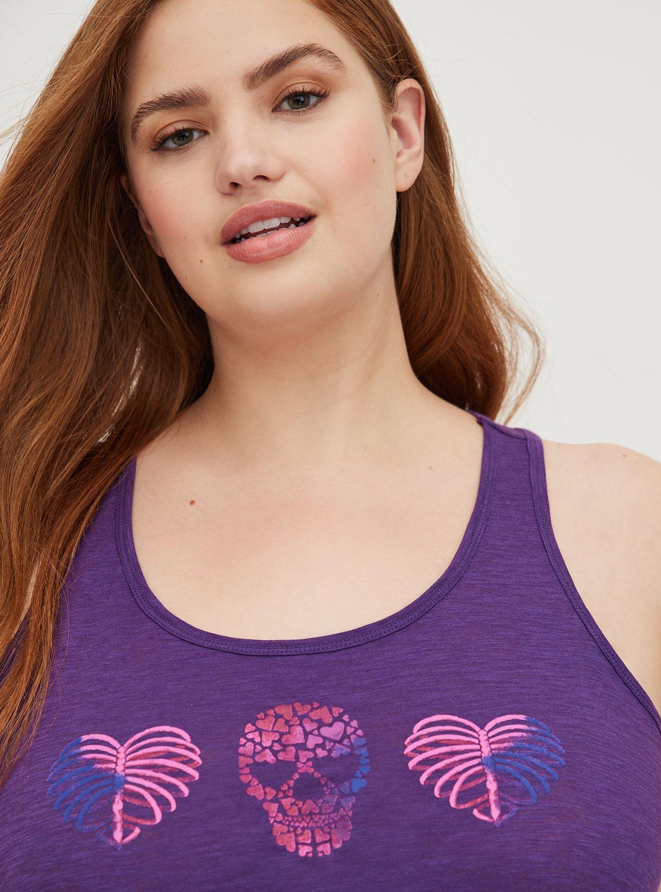 Slub Sleeveless Racerback Sleep Tank, PURPLE HEART SKULL, alternate