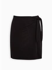 Plus Size Mini Skirt - Ultra Soft Fleece Side Tie Black, DEEP BLACK, hi-res