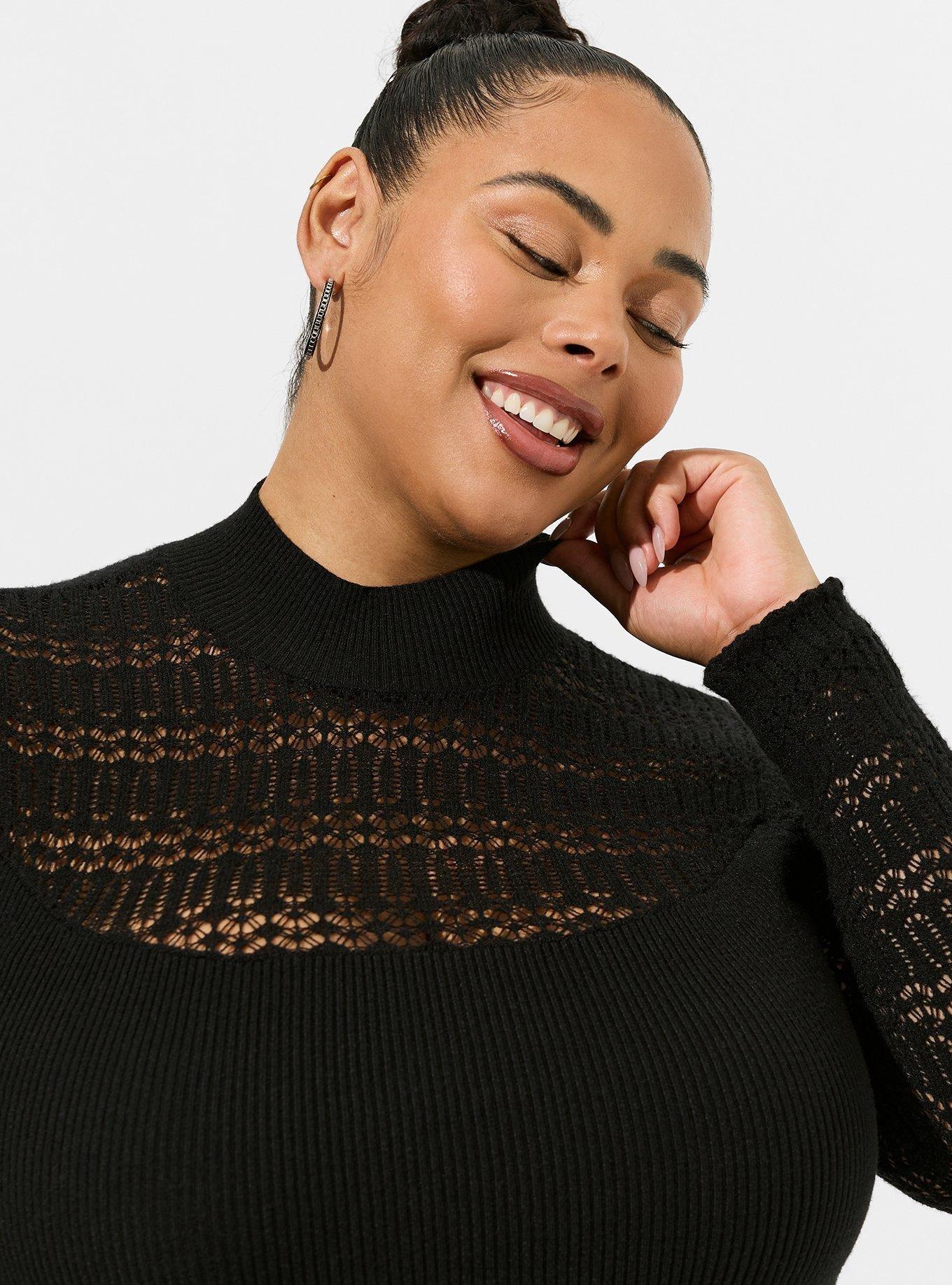 Mock Neck Pointelle Pullover Sweater