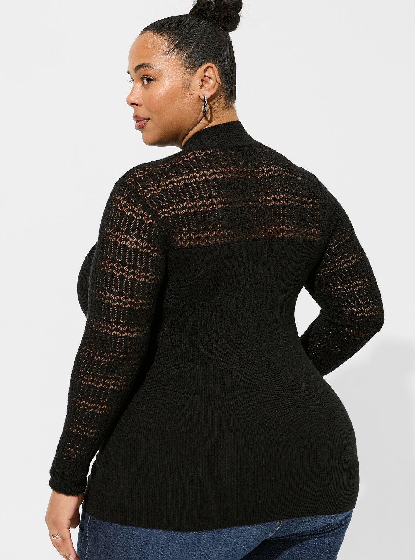 Mock Neck Pointelle Pullover Sweater