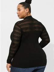 Mock Neck Pullover Sweater - Pointelle Black, DEEP BLACK, alternate